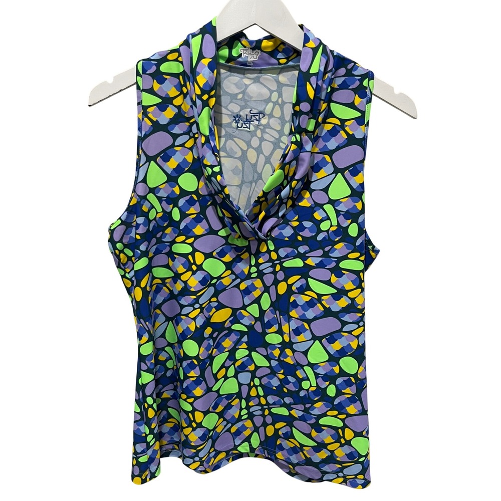 Tzu Tzu Sleeveless Top Women XL Abstract Tennis Colorful Athleisure Golf